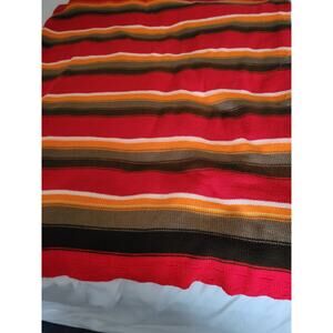 Red Striped Throw Heavy About 43 inches by 50 inches Bright and Warm